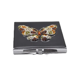 Jeweled Mirror Compact with Butterfly Design. Handmade with Austrian Crystals - Picture 1 of 4