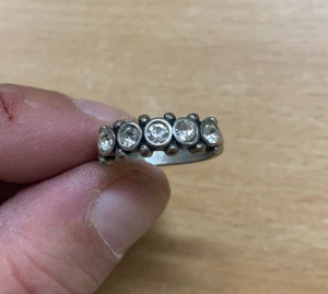 UK SIZE P VINTAGE SILVER TONE WITH CLEAR STONES 3.3 GRAMS RING (P3) - Picture 1 of 8