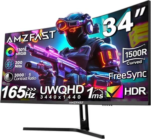 Amzfast 34 Zoll Curved Gaming Monitor - 165Hz(Dp), 21:9 Ultrawide Qhd(3440X1440) - Bild 1 von 10