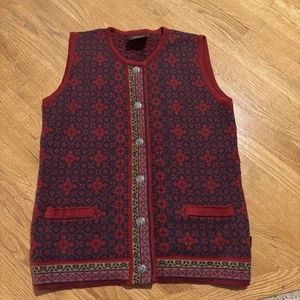 Chaleco Suéter Skjaeveland Mujer Pequeño Rojo Estilo Telemark Lana Pura Nórdico - Imagen 1 de 6