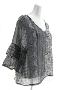 Stitchwurks 3/4 Sleeve Women's Casual Pullover Blouse Sheer V-Neck Multi Color - Picture 1 of 3