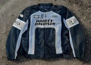 Harley-Davidson Men’s Backstretch Racing Patch Jacket White 97396-11VM Size L EU - Picture 1 of 8