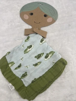 MILKBARN Green Leap Frog Mini Baby Lovey Muslin Security Blanket Rayon Bamboo - Image 1 of 4
