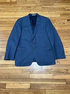 Samuelsohn Mens Blazer Sport Coat Super 140’s Wool 44R Suit Jacket Blue Striped - Picture 1 of 9