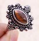 Charming Tiger Eye 925 Silver Plated Handmade Ring of US Size 4.25 Ethnic