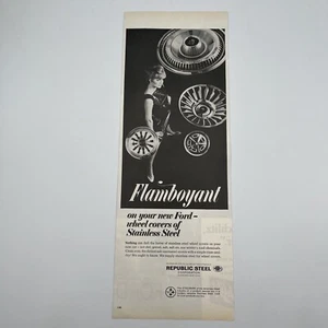 Republic Steel Wheel Covers 1966 Vtg Print Ad 5"x13.75" flamboyant hub caps - Picture 1 of 4