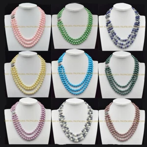 "Collar de joyería de perlas redondo multicolor del mar del sur de 8/10/12 mm 3 filas 18-20""" - Imagen 1 de 33