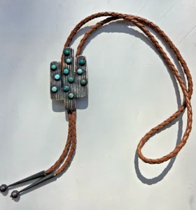 Vintage Sterling Turquoise Cactus Bolo Tie - Picture 1 of 5