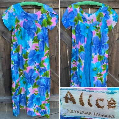 Vestido hawaiano vintage Alice Polynesian Fashions maxi muumuu tiki aloha Hawaii Foto 1 de 4