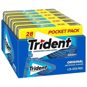 Trident ORIGINALE Gomma Senza Zucchero, 6 Confezioni Tascabili da 28 Pezzi (168 Pezzi Totali) - Foto 1 di 1