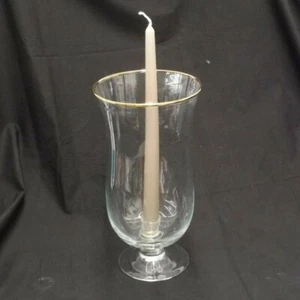 Large 11" Tall Hand Blown Gold Rimmed Footed Taper Candle Holder Centerpiece - Picture 1 of 4