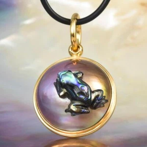 Colgante Mabe Perla, Paua Concha de Abulón Rana & Oro Vermeil Plata de Ley 7.53g - Imagen 1 de 15