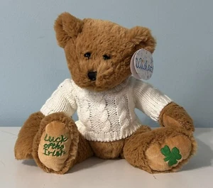 NEW 2003 Wishpets 9” MICHAEL Luck Of The Irish Bear in White Knit Sweater Plush - Picture 1 of 2
