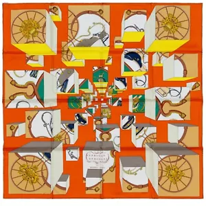 Auth. Hermes Silk Scarf Springs Springs Orange Jaune Vert New With Tag - Picture 1 of 14