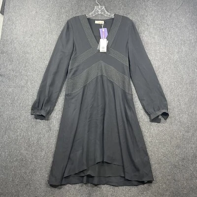 Tory Burch Varenne Dress Women’s 4 Black Metallic Trim Silk Long Sleeve A-Line - Image 1 of 4