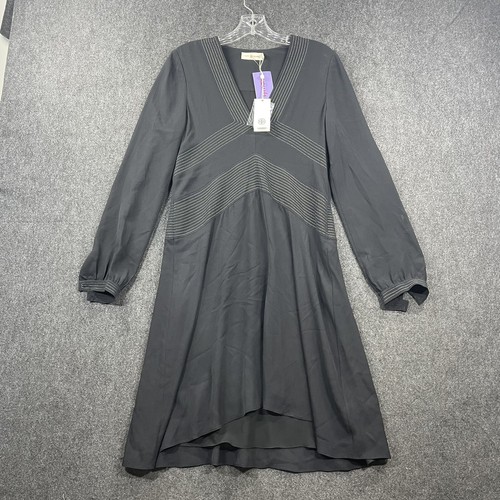 Tory Burch Varenne Dress Women’s 4 Black Metallic Trim Silk Long Sleeve A Line