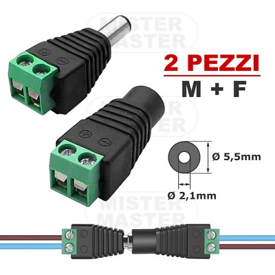 CONNETTORE DI ALIMENTAZIONE SPINOTTO MASCHIO PRESA FEMMINA 5,5x2,1mm  - 2 PEZZI - Immagine 1 di 4