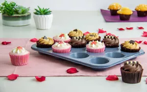 Pandeja antiadherente para muffins 12 tazas cupcakes pasteles delgados hornear puds de Yorkshire - Imagen 1 de 8