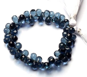 London Blue Topaz Color Quartz 9x6 mm Size Faceted Teardrop Briolette 8" Strand - Picture 1 of 6