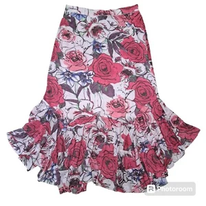 V Christina Women's Crinkle Stretch Floral Roses Red/White Long Skirt SZ M - Picture 1 of 4