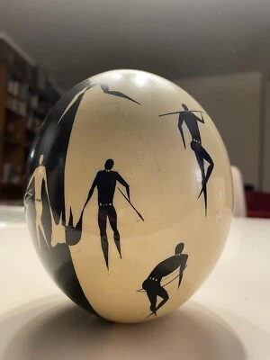 DECO 1920 UOVO DI STRUZZO DIPINTO TRIBALISM france - Imagen 1 de 4