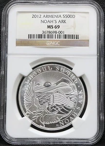 2012 Armenia S500D NGC MS69 Noah's Ark 1 oz .999 Silver Free Shipping - Picture 1 of 4