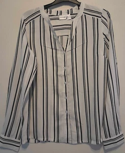 Bonprix White Striped V-Neck Shirt Blouse Size 8 NEW - Picture 1 of 4