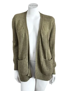 Lululemon Baumwolle Strick strukturiert Wickel Pullover offen Cardigan 6 gerippt meliert grün - Bild 1 von 19