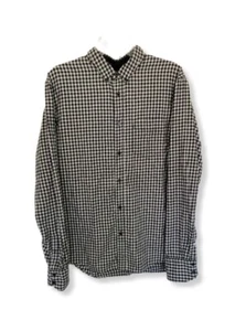 Camisa Rag & Bone Negra Blanca Cuadros Abotonada Manga Larga Algodón Calce Ajustado Talla XL - Imagen 1 de 8