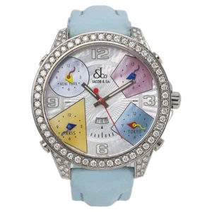 Jacob & Co. Five Time Zone Quartz Factory Diamond Set Stainless Steel D-465739 - Picture 1 of 7