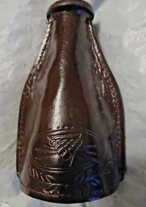 Vintage 5.5"+ Stitched Leather Vase/Bottle/Container with Tooled Design - Picture 1 of 9