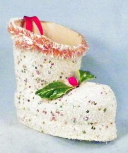 Bota de Papá Noel adorno de Navidad contenedor de dulces cartón prensado años 40 de colección - Imagen 1 de 6