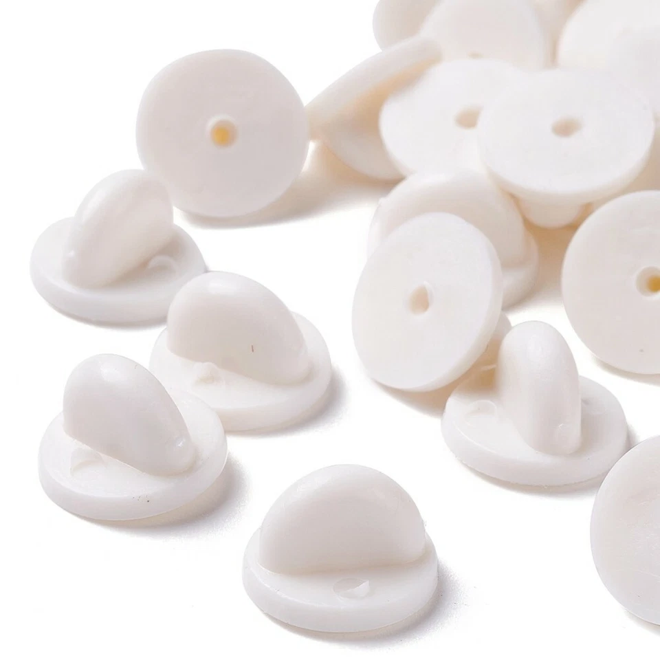 50 White RUBBER Clutches BACKS for Tie Tacks / Lapel Pins / Pin Guard / Clasp - Image 1 of 4