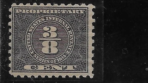 US Scott RB34, 3/8 Cent Revenue, Proprietary, 1914, MOG, LH, SLWM, F/VF - Image 1 of 1