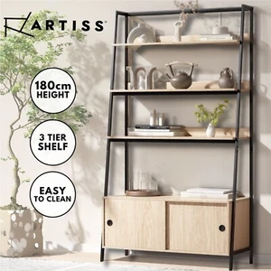Artiss Display Shelf 3 Tier Bookshelf Storage Shelving Unit with Cabinets Oak - Picture 1 of 9