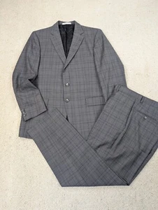 Joseph Abboud Tuta Uomo 40R 36x30 Grigio Plaid Lana Set 2 Pezzi Personalizzata Made in USA - Foto 1 di 21