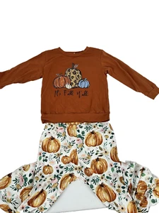 Fall Thanksgiving Pumpkins Girls Bell Bottom Outfit Set Toddler NEW - Picture 1 of 4