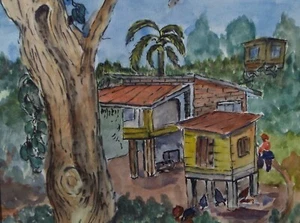 Original Watercolour Dated 1983, 'Les Cotteaux, Tobago', Marie W Hiorns - Picture 1 of 3