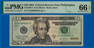 2004 $20 Federal Reserve Note PMG 66EPQ wanted birthday fancy serial number 42 - Picture 1 of 2