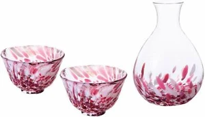 Aderia Tsugaru Vidro Sake Set Sakura Fubuki Glas Flasche Tasse FS-71577 JAPAN - Bild 1 von 3