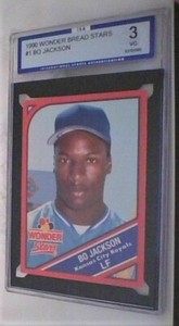 Bo Jackson, baseball card (Wonder Bread 1990, #1), Very Good (ISA Grade 3)