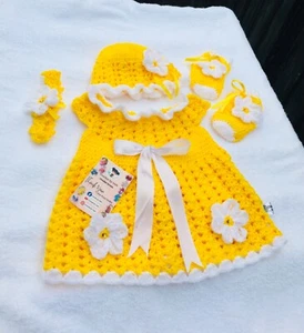 crochet 3-6 month baby girl frock set yellow outfit handmade baby dress - Picture 1 of 7