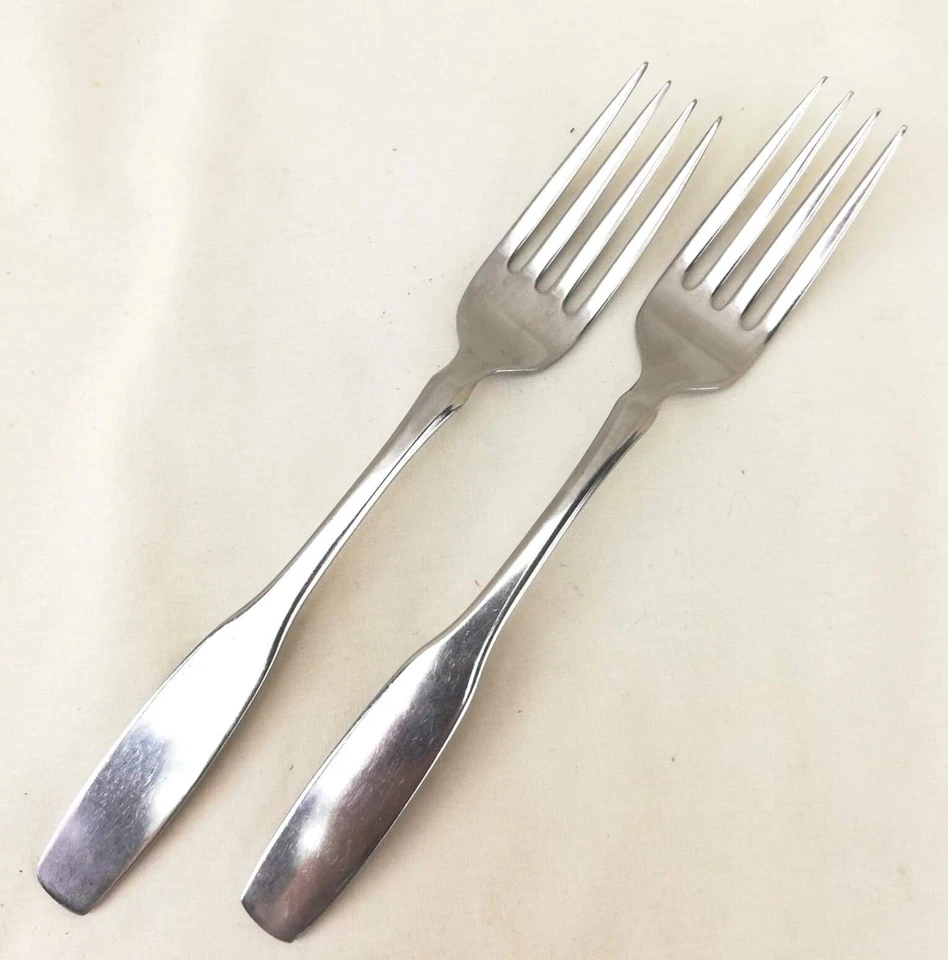 2 Pc Vintage Oneida Community Satin Stainless Flatware Paul Revere Dinner Forks - Image 1 of 2