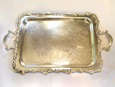 Bandeja plateada grande (25,5") c. 1920s con asas - Rideau - Birks & Sons Foto 1 de 4
