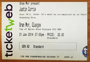 DEL AMITRI JUSTIN CURRIE Ticket June 2014 Oran Mor GLASGOW - Bild 1 von 2