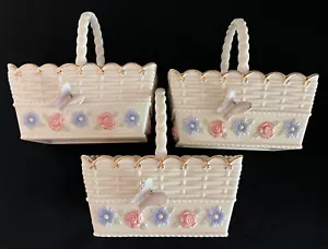 Lot of (3) Lenox Spring/Easter Baskets~Woven~Handles~Pastel Flowers~Butterflies - Picture 1 of 5