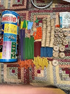 Vintage Tinker Toy set .... With Instructions And Canister! 100s Of Pieces EXC - Picture 1 of 8