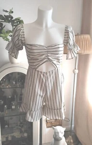 Boohoo Stripe Cold Shoulder Ruched Playsuit Size 8 - Picture 1 of 10