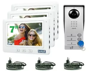 Video Türsprechanlage 3 Familienhaus 3x 7" TFT LCD Monitor Gegensprechanlage RFI - Bild 1 von 5