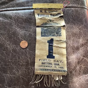 Antique N E League Veteran Fireman Field Day Ribbon 9/12/1895 Hartford Conn - Picture 1 of 3